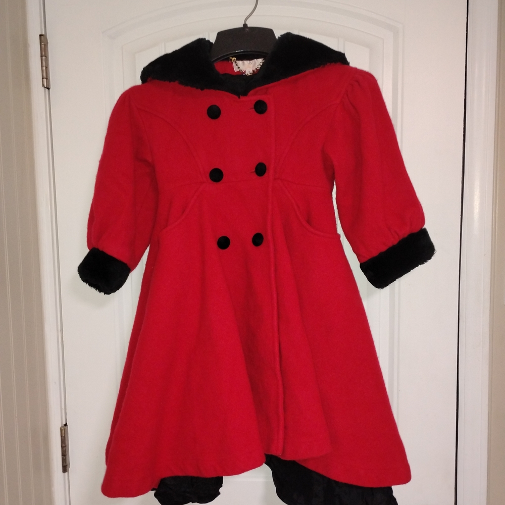 Kids Red Pea Coat with Black Accents